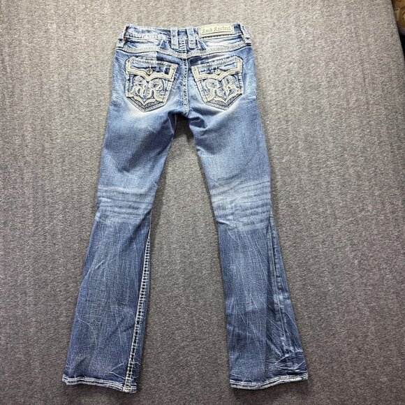 Rock Revival Jeans Womens 24 Bootcut Nadine Distressed Rhinestone Embroidered - Picture 2 of 11